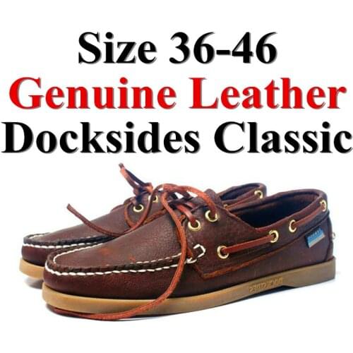 Men Women Genuine Leather Docksides Classic Boat Shoes,Man Homme Femme Red Brown Plus Size 36-46 Brand Flats Loafers 2019A088