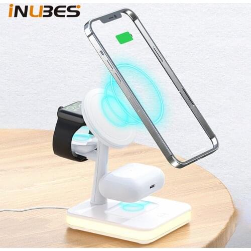 Magnetic Wireless Charger For iPhone 12 Pro Max Mini Fast Wireless Charging Station For Apple Watch Airpods LED Light Charger