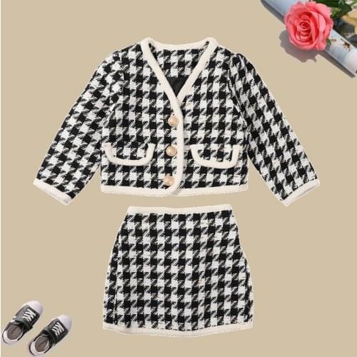 Fashion Baby Girls Clothes Winter Warm Plaid Knit Top Coats + Soft Skirts 2 Pieces Suits for Kids Outfits Party Soft Girls Sets