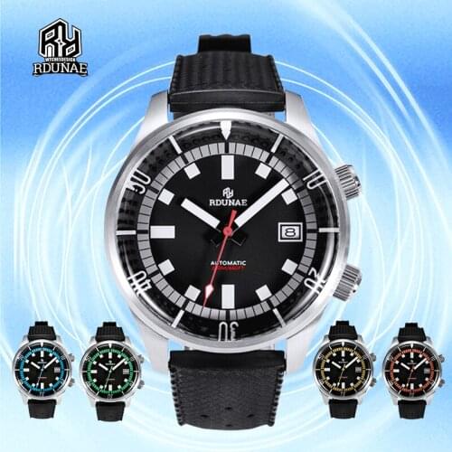 Retangula RDUNAE NH35 Mens Automatic Watches Matte Black Dial Sapphire Crystal Luminous Marks 200M Waterproof Diver Watch