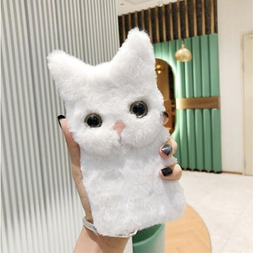 Fluffy cat Silicone Flip Phone case For iphone 11 Pro Max XR XS 67 8 PLUS plush Fur kitty cover for iphone 12 Mini Pro Max Case