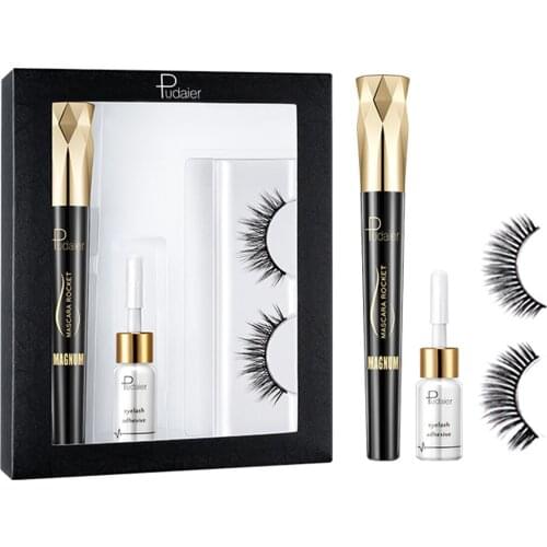 False Eyelash Eye Makeup Set 4D Waterproof Mascara + Long Curly False Eyelashes + Glue Waterproof Long Lasting Eyelash Extension