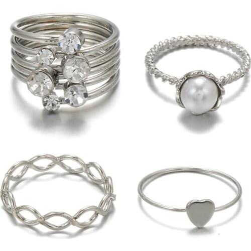 Silcer Color Geometric Finger Rings Set for Women 2021 Classic Crystal Pearl Ring Joint Ring Female Wedding Jewelry