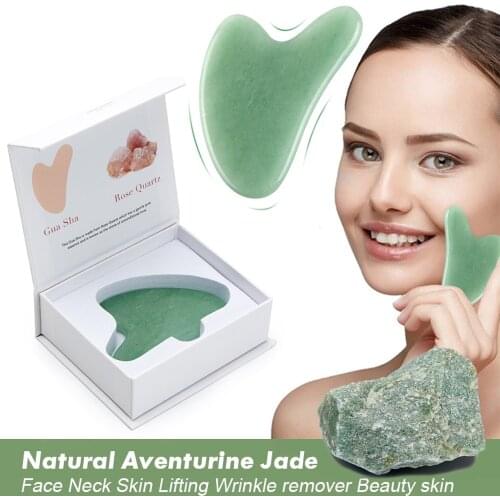Natural Jade Gouache Scraper Massager for Face Gua Sha Massage Tool Face Skin Lifting Anti Wrinkle Skin Care (with Gift Box)