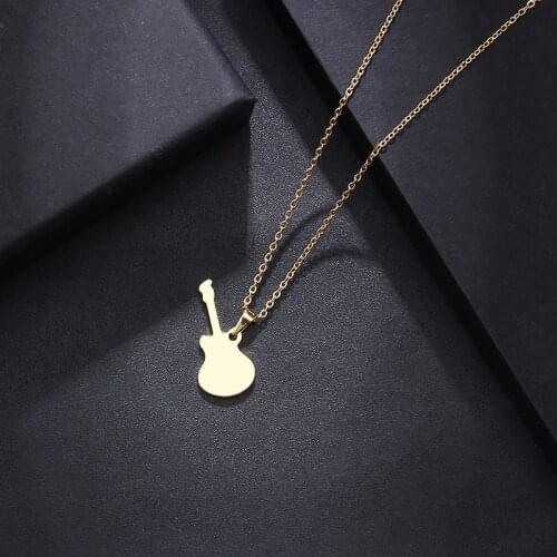 DOTIFI Stainless Steel Necklace For Women Man Lovers Guitar Gold And Silver Color Pendant Necklace Engagement Jewelry