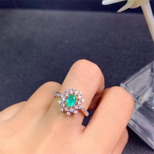 Fine Natural Emerald ring 925 silver lady gift simple birthday present Wedding gift