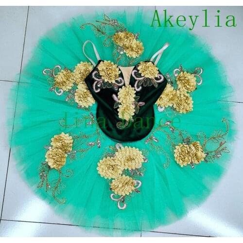 Green Ballet tutu flower performance Sleeping Beauty pancake tutu ballet Girls Stage Costume Tutu fairy children BLST19105