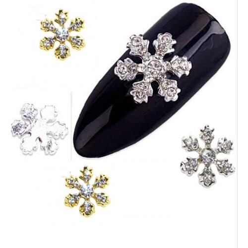 Christmas Snowflake10PCS gold silver Diamonds nail art decorations charms nails glitter rhinestones nail supplies jewelry 10*10