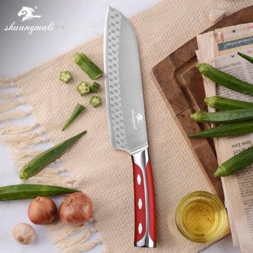 Shuangmali 7 Inch Santoku Chef Knife 9Cr18 Stainless Steel Filleting Kitchen Knives Utility Slicing Cleaver Santoku Knife