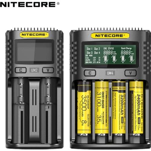 100% Original Nitecore UM4 UM2 USB QC Battery Charger Intelligent Circuitry Global Insurance li-ion AA AAA 18650 21700 26650