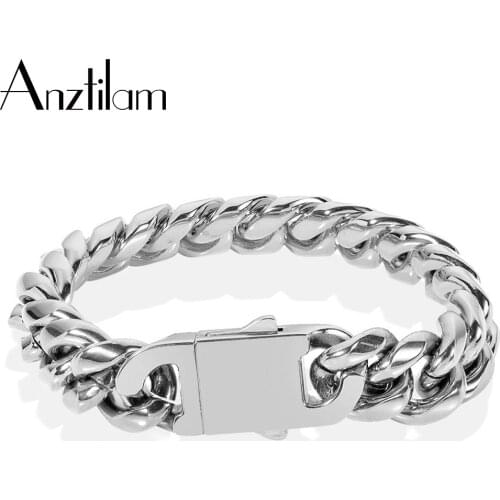 Anztilam 12mm 316L Stainless Steel Bracelet Cuban Hand Chain Men Women Rock Jewelry Wholesale Drop Shipping