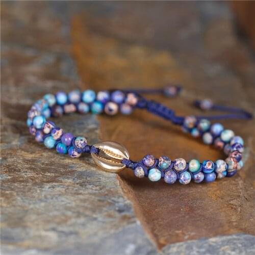 Gold Shell Charm Bracelet 4mm Natural Stones Handmade Adjustable Bracelet Braided Macrame Women Bracelet Boho Jewelry Dropship