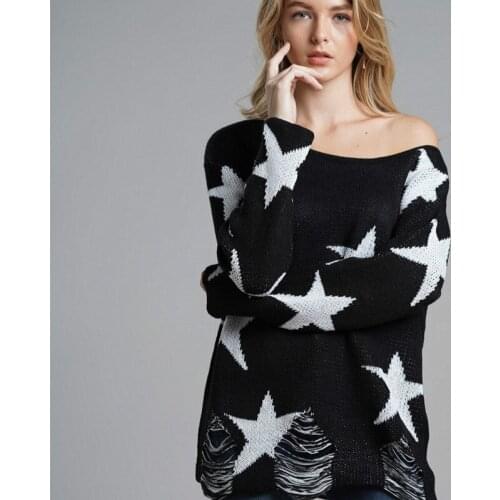 Womens sweater 2021 autumn and winter pullover sweater large size loose hole decoration trendy long-sleeved sweater