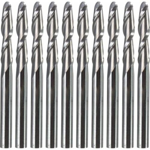 10Pcs 1/8 Inch 2 Flutes Carbide Helical Ball Nose End Mills Cutter CNC Length 38mm Machine Tools Accessories
