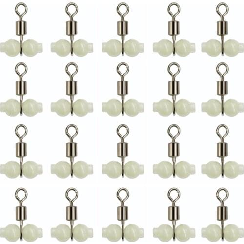 20Pcs Luminous Cross Line Rolling Fishing Swivel 3 Way Fishing Line Connector Swivel Fishing Hook