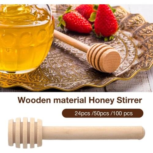 24/50/100pcs Honey Stir Bar Mixing Handle Jar Spoon Wooden Honey Dripper Stick Jams Syrup Spiral Stirring Rod Honey Kitchen Tool