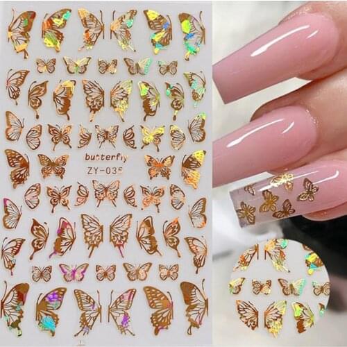 3D Holographic Butterfly Nail Art Stickers Adhesive Sliders Colorful DIY Golden Nails Transfer DecalsWrap Foils Nail Decorations