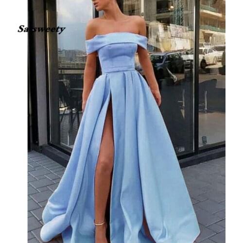 Strapless Pink Prom Dresses 2021 Off the Shoulder High Slit A Line Satin Long Prom Gown Simple Elegant Yellow Evening Dress