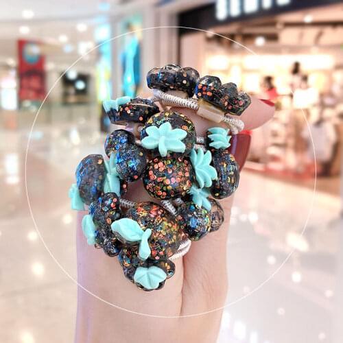 2 Pcs/Set Children Cute Shiny Sequins Fresh Fruit Elastic Hair Bands Girls Lovely Acrylic Rubber Bands Kids Hair Accessories
