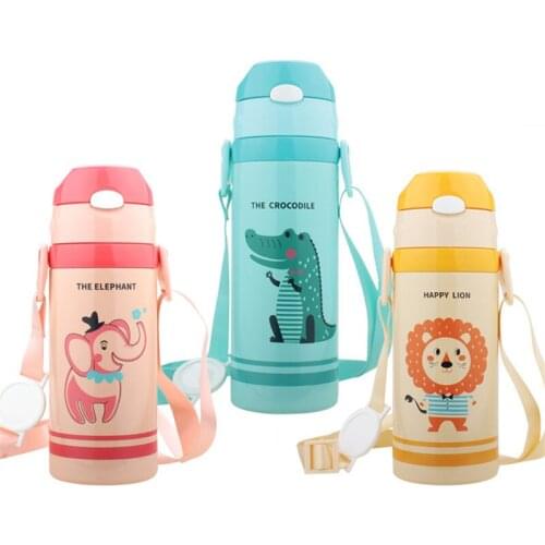 Hot sale 500ML Insulated Thermos Cup 304 Stainless Steel Thermals Water Bottle Vacuum Flask For Babys Straw Bottle With Rope