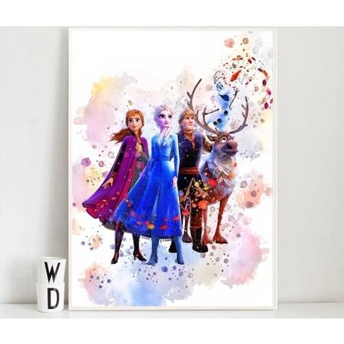 Disney Movie FROZEN Anna Elsa Princess Canvas Painting For Kids Bedroom Wall Art Cartoon Canvas Pictures For Home Decor Poster