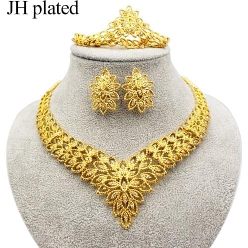 Exquisite Luxury Dubai Jewelry sets gold color necklace earrings India Nigeria African Big Accessories gifts for women set