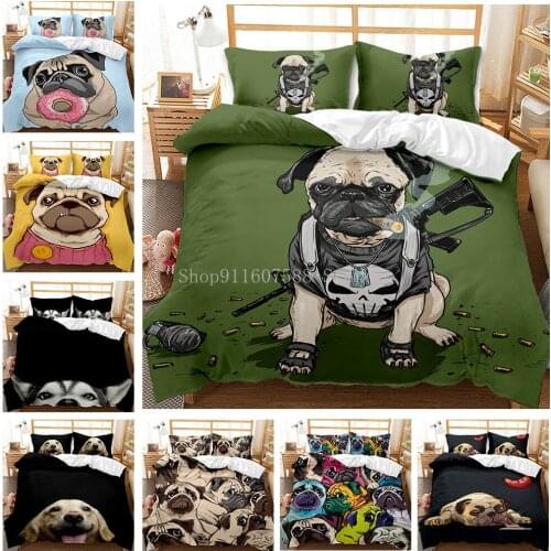 Cartoon Pug Dog Bedding Sets Pug Dogs Bed Set Duvet Cover Set King Queen Size Comforter Bedding Set Bed Cover Custom