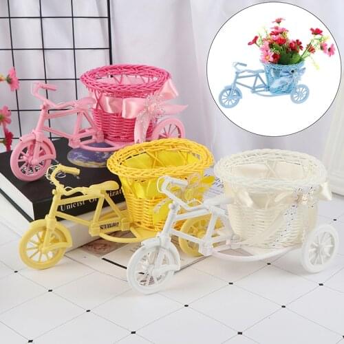 1Pc Flower Basket Pot Rattan Bicycle Storage Basket Float Vase Plant Stand Holder Tricycle Bike Design Organizer