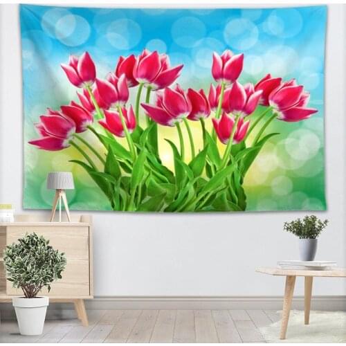 Custom beautiful Tulips flowers Tapestry Sheets Home Decorative Tapestries Beach Towel Blanket Cloth Wall Tapestry