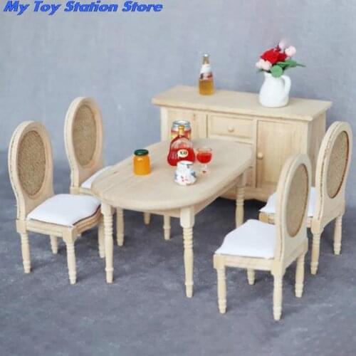 1/12 Dolls Miniature Furniture Wooden Unpainted Dining Chair for Dollhouse Decor pretend play toy Furniture Toys kid toy