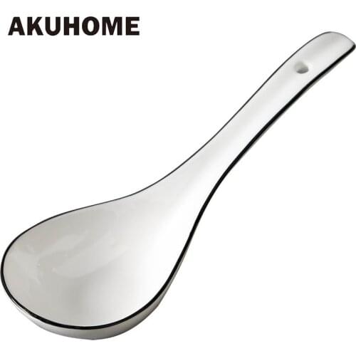 Pure White Bone China Spoon Ceramic spoon Long Handle Spoon Malaysian Scoop Spoon