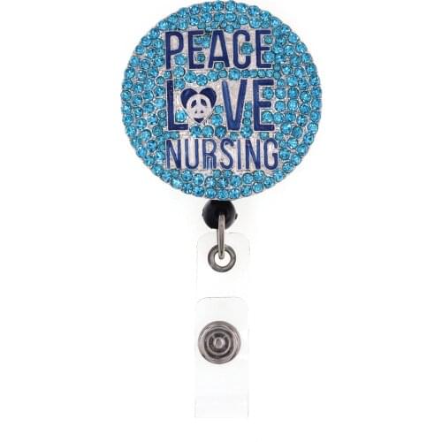 Medical Rhinestone Alloy Retractable ID Peace Love Nursing Badge Reel/Holder for Nurse Accessories