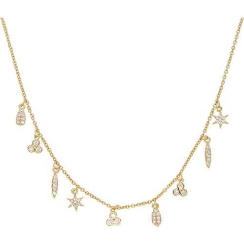 Fashion tiny cz paved star bar charm Crystal Zircon Necklace Invisible Transparent Fishing Line Chain Necklace For Women