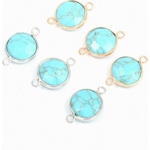 Natural Stone fashion oval natural turquoise Double Hole Connector Finding for DIY Jewelry Making Supplies Size 15X24MM