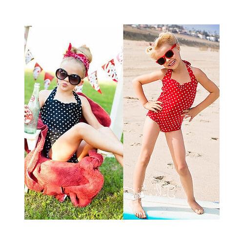 New Baby Toddler Girls Swimwear Bowknot Polka Dots Halter Bikini Kids Swimsuit Beachwear 2-7 Y
