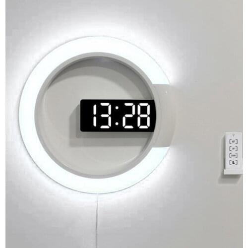 Upgrade 7 Colors Home Decor 3D 12" LED Wall Clock Remote Control Alarm Clock Temperature