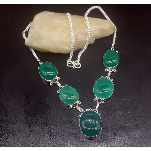 Gemstonefactory Jewelry Big Promotion 925 Silver Green Agate New Arrival Magic Ladies Women Chain Necklace 48cm 202101683