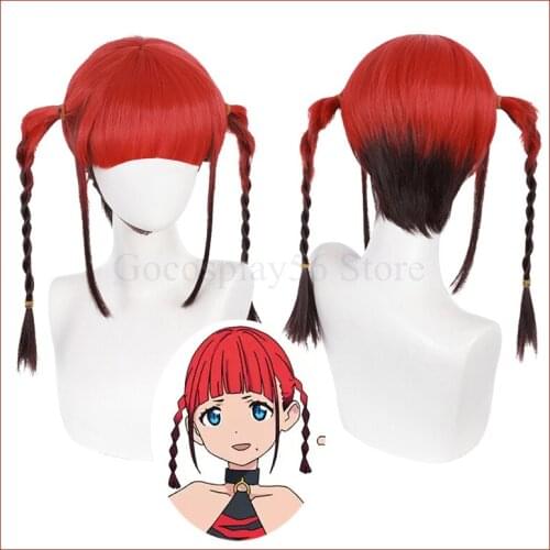 SSSS.DYNAZENON Wig Chise Asukagawa Cosplay Red Black Braided Ponytails Twin Braids Heat Resistant Hair 2021 Anime