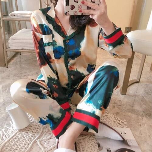 Sexy sleepwear Print Sleepshirts Conjunto pijama mujer talla grande pijama de seda mujer sexy camison pijama mujer Loose Clothes