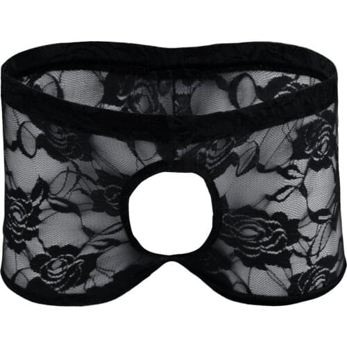 Sexy Men Sissy Erotic Panties Lingerie Porno Sheer Lace Shorts Underwear Transparent Penis Hole Boxer Shorts Briefs Underpants