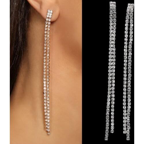 Stonefans Simple Rhinestone Long Tassel Earrings Dangle for Women Bridal Shiny Crystal Wedding Drop Earrings Chain Jewelry