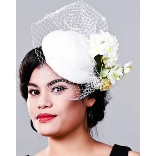 Chic Wedding Fascinator Hat Silk Flower Adorn Womens Headwear Wedding White Net Hats And Fascinators Ladies Hair Accessories
