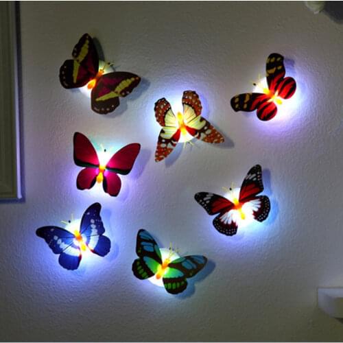 LED 3D Butterfly Wall Stickers Night Light Lamp Glowing Wall Decals Stickers House Decoration Home Party Desk Wall Decor