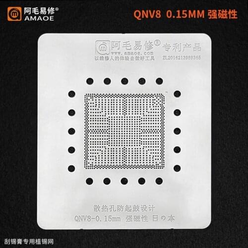 0.15MM AMAOE BGA Stencil For QNV8 Macbook CPU IC Reballing Chip Pin Solder Tin Plant Net Square Hole