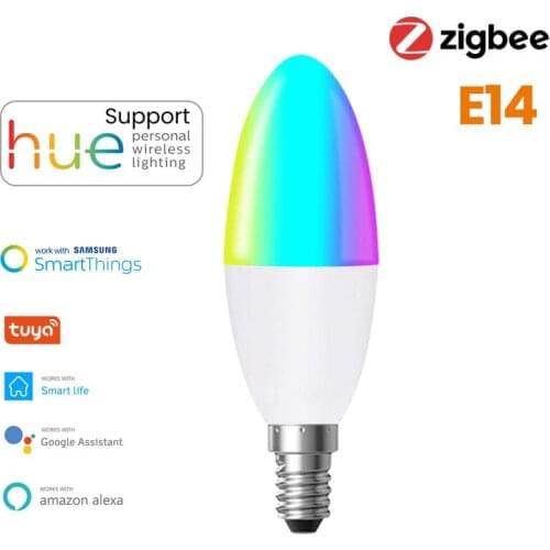 Tuya Zigbee 3.0 Smart Light Bulb E14 RGBCW 5W LED Voice Control Lamp Smart Candle Bulb Works with Alexa Google Home Light Bulbs