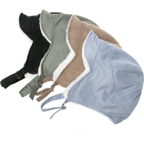 Windproof and cold-proof lamb wool double padded outdoor duck tongue fleece hat ear protection warm ski hat