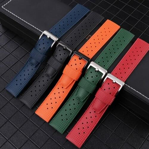 Fuerman Rubber watch strap 20mm 22mm watchband Soft breathable and simple watch band Diving waterproof bracelet green color