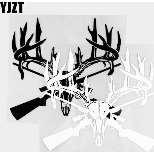 YJZT 17×15.9CM Deer Skull Rifle Modeling Fashion Decoration Car Sticker Exquisite Vinyl Decal Black / Silver 20C-0418