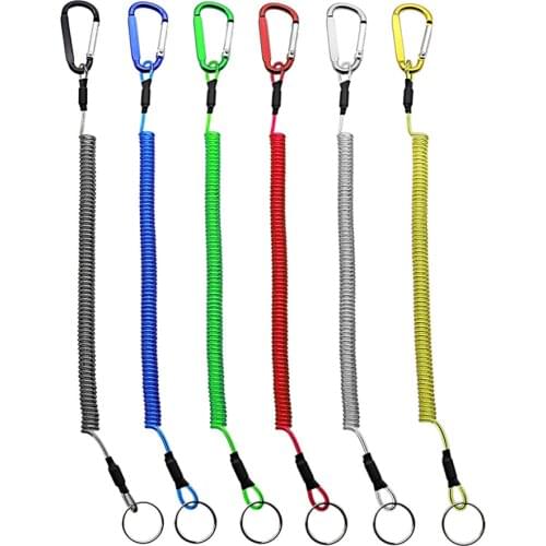 Security Anti-lost Outdoor Retractable Elastic Steel Wire Lanyard Carabiner Spring Rope Fishing String