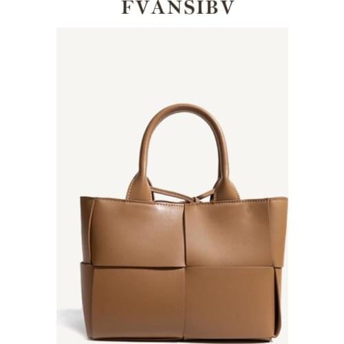 Womens Large Capacity Handbag 100% Genuine Leather Shoulder Messenger Bag Fashion Luxury Brand Large Plaid Hand-Woven 2021 New